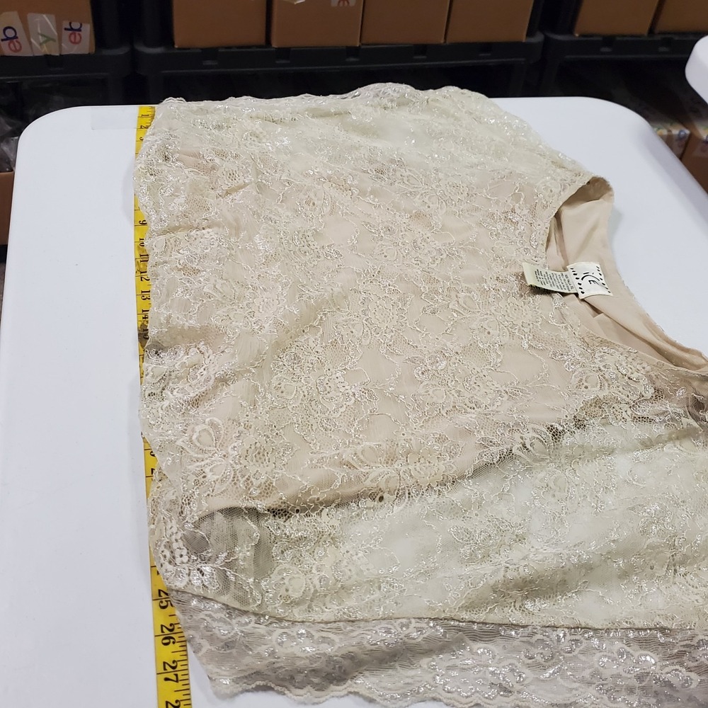 Ice Womens Lace Overly Fairy Ethereal Angelcore Top Size XL Cream Metallic Drape - Picture 6 of 10